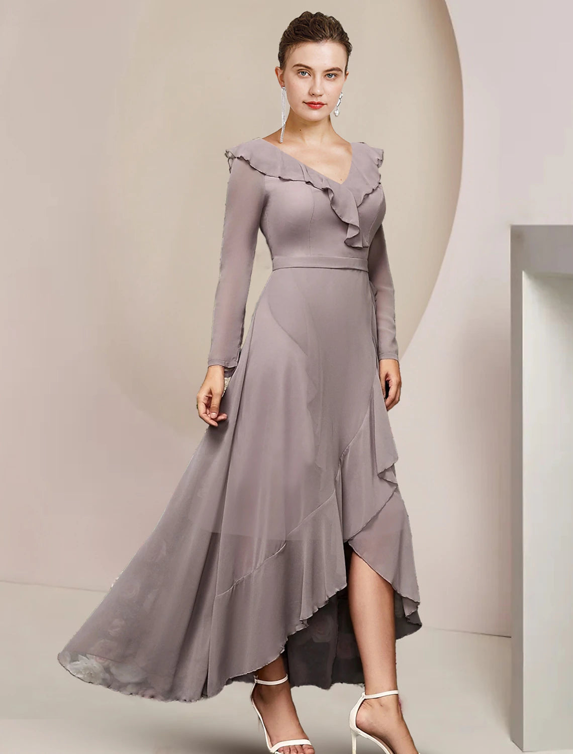 A-Line Mother of the Bride Dress Wedding Guest Elegant V Neck Asymmetrical